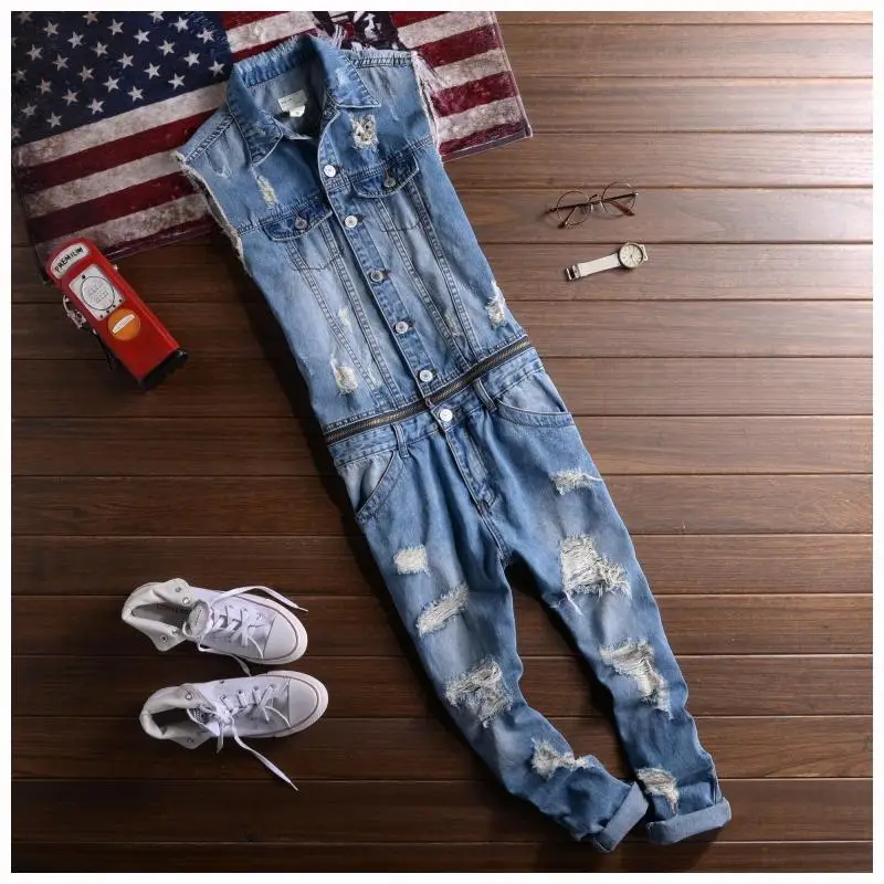 2018 New Men's denim overalls Men Casual jeans Jumpsuits for Men with Holes Shorts sleeve denim overalls 021407
2018 New Men's denim overalls Men Casual jeans Jumpsuits for Men with Holes Shorts sleeve denim overalls 021407
