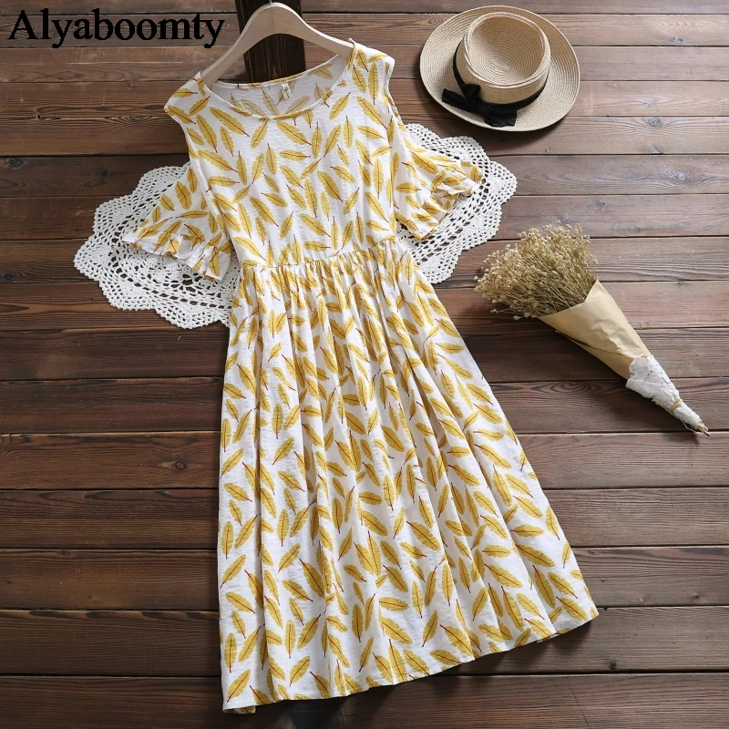 Japanese Mori Girl Summer Women Midi Dress Off The Shoulder Yellow Leaf Print Female Vestidos Elegant Cotton Linen Sweet Dresses
Japanese Mori Girl Summer Women Midi Dress Off The Shoulder Yellow Leaf Print Female Vestidos Elegant Cotton Linen Sweet Dresses
