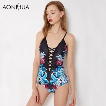 AONIHUA Sexy High cut One piece Swimsuit Women Backless Print Leaves Sleeveless Blue Swimwear Female's Swim Suit 9044
AONIHUA Sexy High cut One piece Swimsuit Women Backless Print Leaves Sleeveless Blue Swimwear Female's Swim Suit 9044