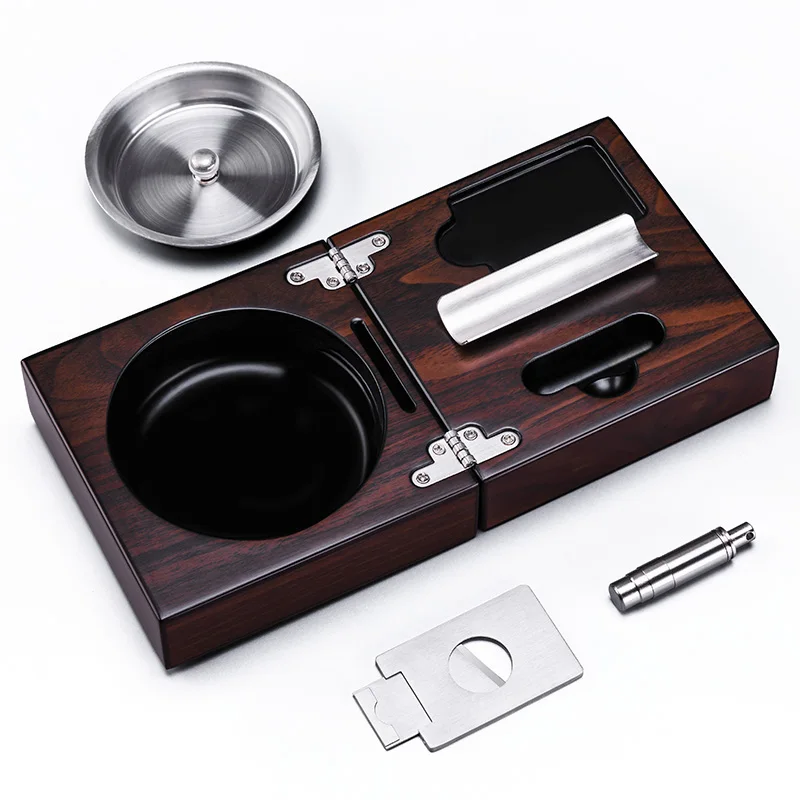 Nice Portable MirageBlack Folding Stainless steel Smoke Slot Soild Wood Cigar Ashtray with Cigar Cutter Cigar Punch CE-1205
Nice Portable MirageBlack Folding Stainless steel Smoke Slot Soild Wood Cigar Ashtray with Cigar Cutter Cigar Punch CE-1205
