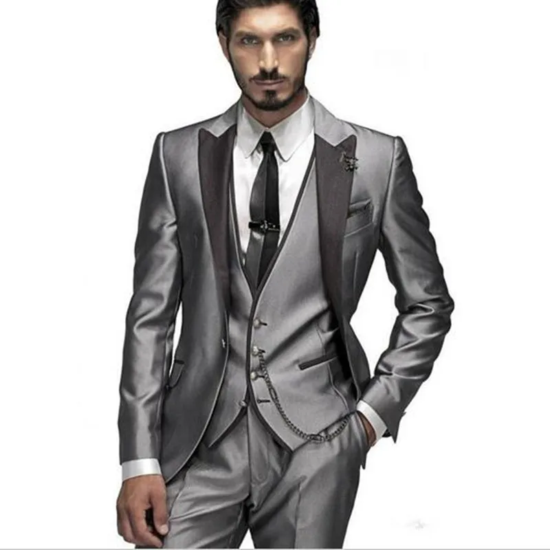 2017 Custom Made Groom Tuxedo Silver men Suit Peaked Lapel man Groomsman Men Wedding Prom Suits Bridegroom Jacket+Pant+Vest+Tie
2017 Custom Made Groom Tuxedo Silver men Suit Peaked Lapel man Groomsman Men Wedding Prom Suits Bridegroom Jacket+Pant+Vest+Tie