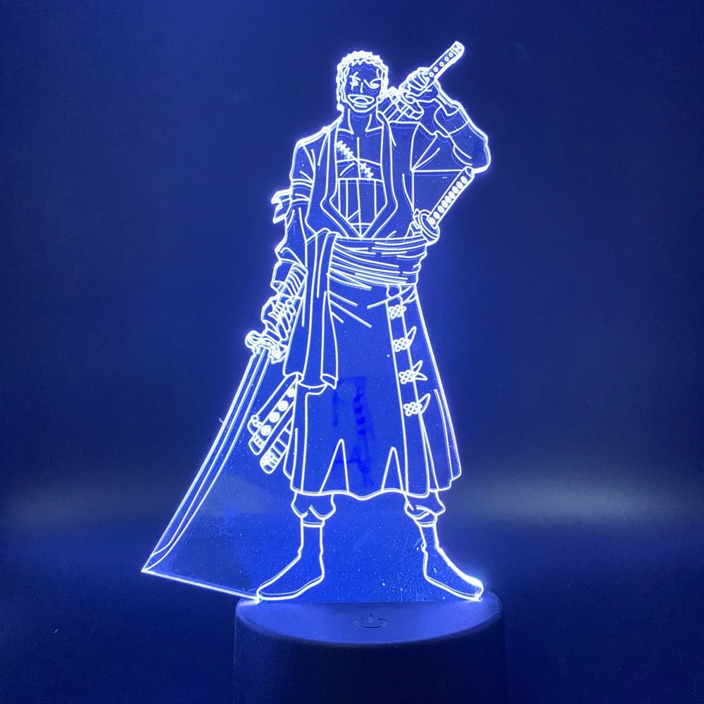 Colorful 3d Led Night Light Anime One Piece Roronoa Zoro Figure for
