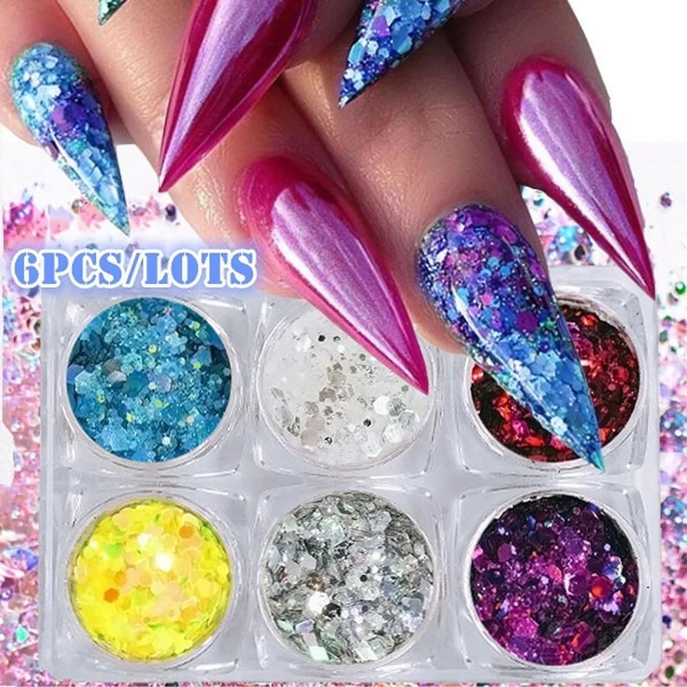6Pcs/Set Nail Glitter Mermaid Powder Flakes Shiny Round Hexagon Holographic Paillette Sequins Nail Art Decoration Manicure
6Pcs/Set Nail Glitter Mermaid Powder Flakes Shiny Round Hexagon Holographic Paillette Sequins Nail Art Decoration Manicure