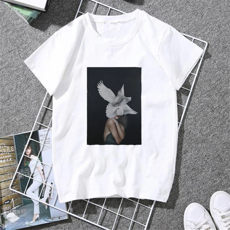 Wings Feather Girl Tshirt Women 2019 Harajuku White T-shirt Print Short Sleeve Femme Modis Plus Size T Shirt Cotton Top Tees
Wings Feather Girl Tshirt Women 2019 Harajuku White T-shirt Print Short Sleeve Femme Modis Plus Size T Shirt Cotton Top Tees