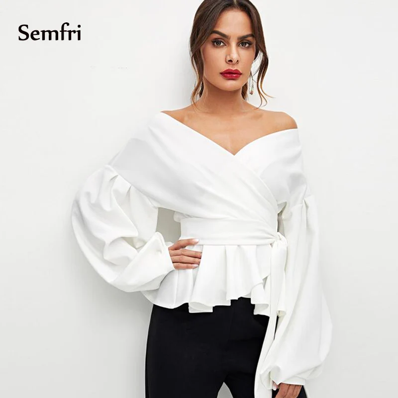 Semfri Casual White Blouse Woman Shirt Open Shoulder Top with Belt Lantern Sleeve V Neck Fashion Clothes 2019 Office Streetwear
Semfri Casual White Blouse Woman Shirt Open Shoulder Top with Belt Lantern Sleeve V Neck Fashion Clothes 2019 Office Streetwear
