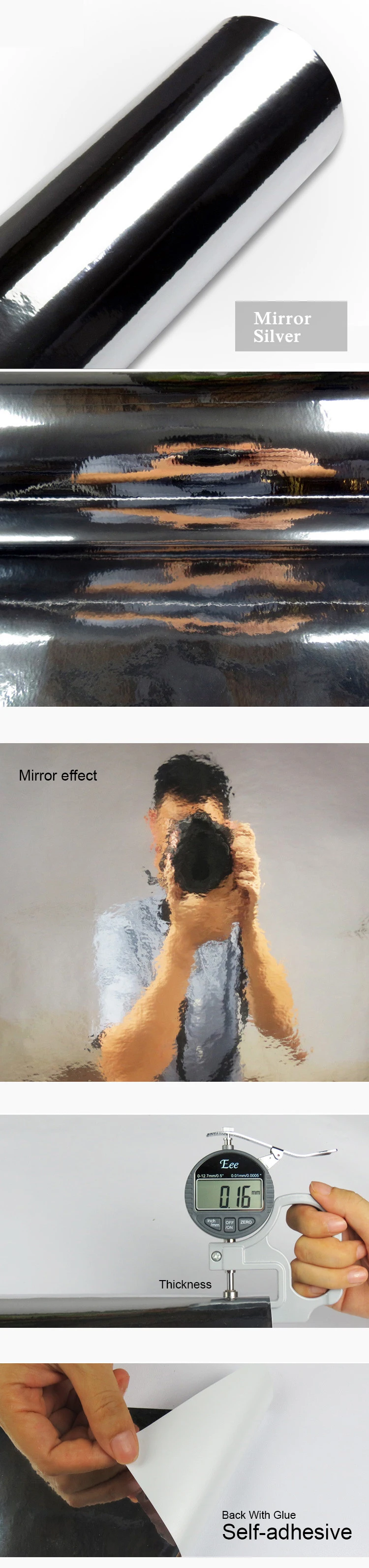 Description Picture 3 of itemNew Mirror Effect Decorative Film Furniture Refrigerator Stickers PVC Self Adhesive Wall Sticker Bathroom Home Decor DIY Decal