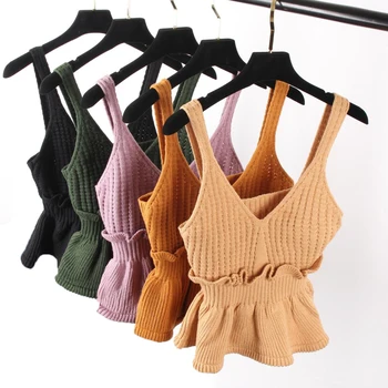 Nice Spring Women Small Tank Top Sweet Sexy Slim Hem Halter Flounced Kitted Vest Tops Basic Pink Khaki Ruffles Crop Tops Sweater
Nice Spring Women Small Tank Top Sweet Sexy Slim Hem Halter Flounced Kitted Vest Tops Basic Pink Khaki Ruffles Crop Tops Sweater