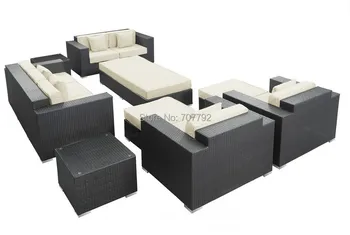Outdoor rattan furniture patio 9 Pieces sofa set white cushions