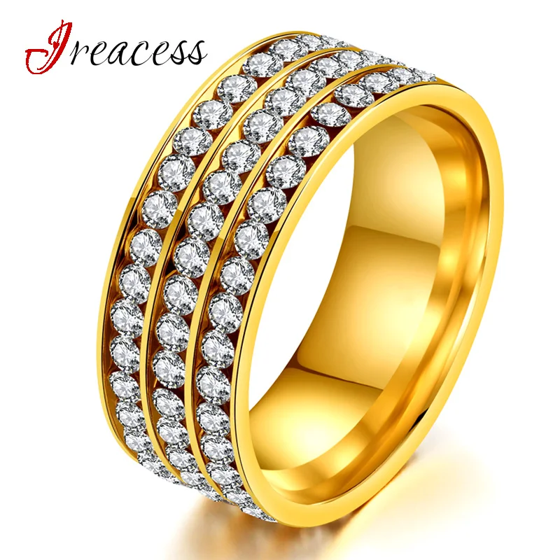 Shinning Gold Silver Black Finger Rings three Row Cubic Zirconia Titanium Stainless Steel Ring Woman Man Wedding Engagement Ring
Shinning Gold Silver Black Finger Rings three Row Cubic Zirconia Titanium Stainless Steel Ring Woman Man Wedding Engagement Ring