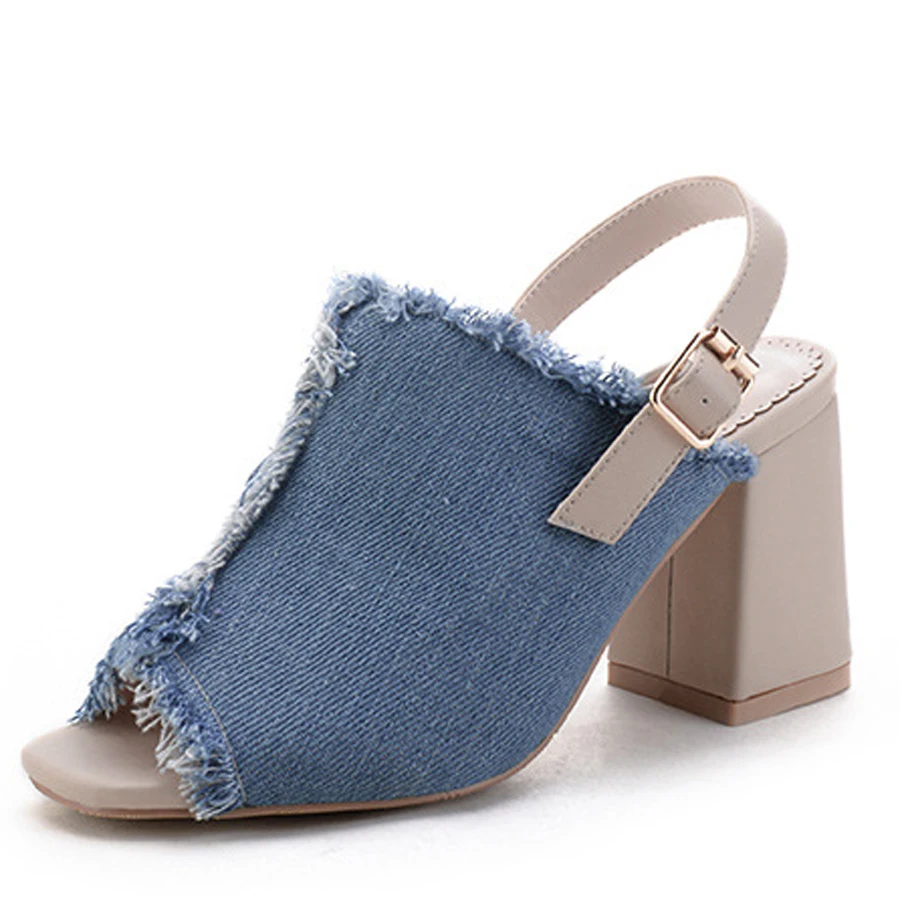 Denim Canvas Thick Block High Heels Slingback Sandals Women Fish Mouth Mules Shoes Woman Blue Jean Ladies Square Heel Sandal
Denim Canvas Thick Block High Heels Slingback Sandals Women Fish Mouth Mules Shoes Woman Blue Jean Ladies Square Heel Sandal