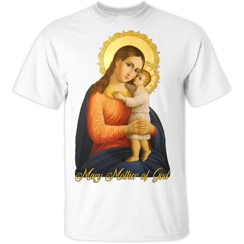 Мужская футболка с надписью Mary Mother of God V7 размеры S-3XL небесно-голубой белый цвет