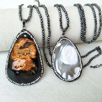 4 Strands Hematite beads necklace,Gems Slice agat e stone Pendant pave crystal Charm Jewelry necklaces NK266
4 Strands Hematite beads necklace,Gems Slice agat e stone Pendant pave crystal Charm Jewelry necklaces NK266