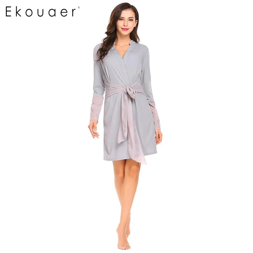Ekouaer Women Robes Casual Sleepwear Deep V-Neck Long Sleeve Bathrobe Chiffon Patchwork Lace Up Sleep Robe Female Night Gown
Ekouaer Women Robes Casual Sleepwear Deep V-Neck Long Sleeve Bathrobe Chiffon Patchwork Lace Up Sleep Robe Female Night Gown