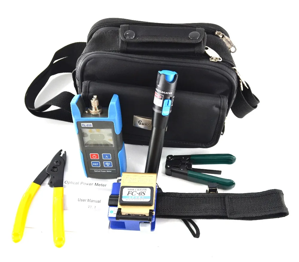 FTTH Tool Kit with Optical Fiber Cleaver Cutter and Fiber Optic Power Meter TL510 and 1mw VFL Laser Pen Tester
FTTH Tool Kit with Optical Fiber Cleaver Cutter and Fiber Optic Power Meter TL510 and 1mw VFL Laser Pen Tester