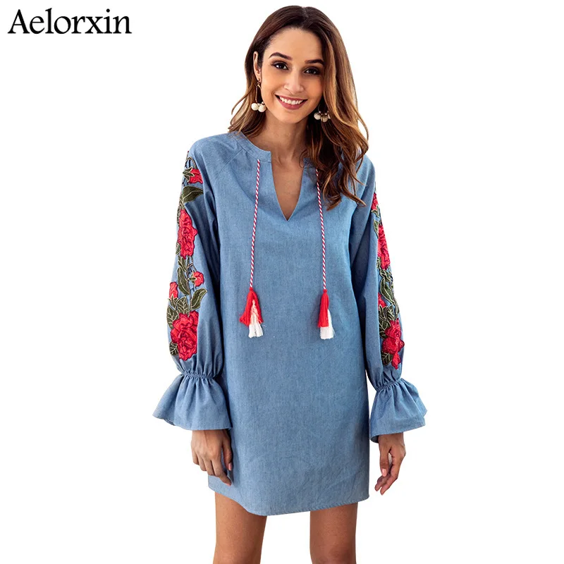 Aelorxin Denim Blue V-neck Embroidered Long Sleeve Dress Vestido Dress Female Vintage Ukraine Party Dress Plus Size Dress
Aelorxin Denim Blue V-neck Embroidered Long Sleeve Dress Vestido Dress Female Vintage Ukraine Party Dress Plus Size Dress