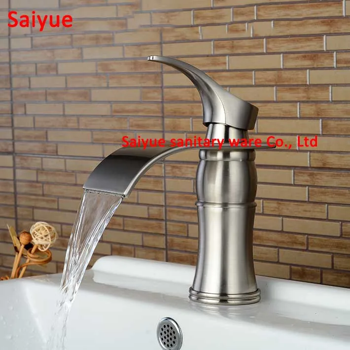 

Simple gourd shape waterfall Brass Body Nickel Brushed Kitchen faucet sink Mixer Deck Mounted bathroom tap for washing cold hot