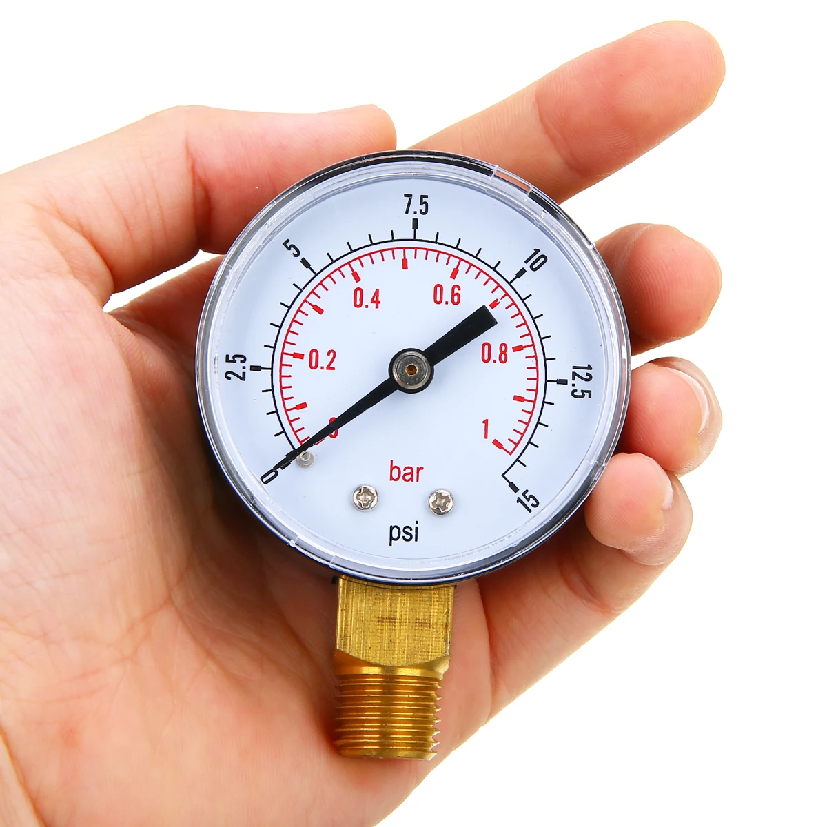 Durable 1/4 BSPT Low Pressure Pressure Gauge 50mm Diameter 0-15 PSI 0-1 Bar For Fuel Air Oil Gas Water 70x50x22mm