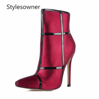 Stylesowner Women's Pointed Toe Satin Ankle Boots Side Zipper Dress High Heels Stiletto red and gray color
Stylesowner Women's Pointed Toe Satin Ankle Boots Side Zipper Dress High Heels Stiletto red and gray color