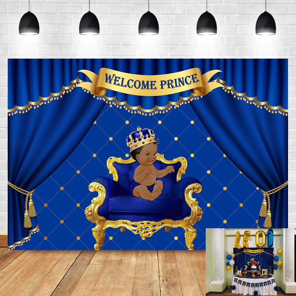 Фон для фотосъемки с изображением Королевского мальчика NeoBack Baby Shower Welcome Prince Dark Skin