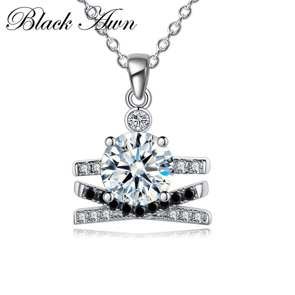 

[BLACK AWN] Silver Color Fashion Jewelry Trendy Engagement Necklaces for Women Wedding Pendants P155