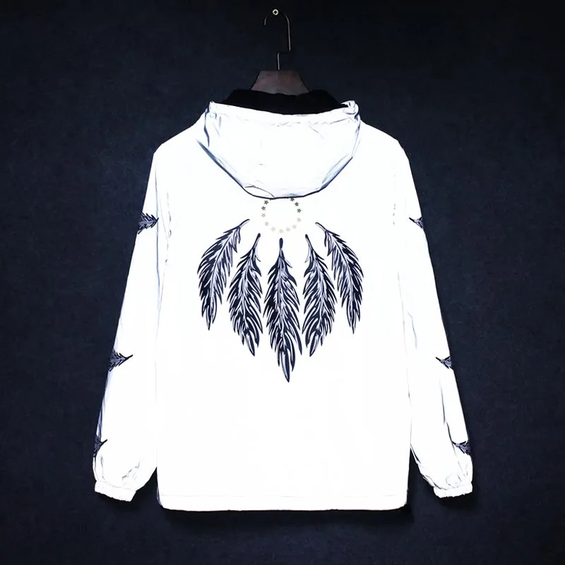 Men Spring Fashion Brand Korea Style Feather Print Light Reflective Luminous Loose Hooded Jacket Male Casual Thin Jacket Coat
Men Spring Fashion Brand Korea Style Feather Print Light Reflective Luminous Loose Hooded Jacket Male Casual Thin Jacket Coat