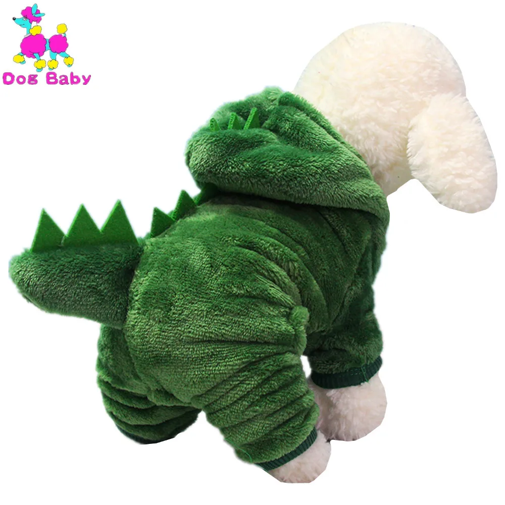 

DOGBABY Dinosaurs Dogs Coat Fleece Winter Dog Clothes Green Color Four Legs Pet Hoodies Super Wram Cute Cat Clothes Size XS-XXL