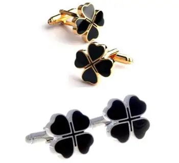 

20pairs/lot Classic Gold/Silver Four Leaf Clover Cufflinks Black Enamel Flower Cuff Links Copper Cuff Studs Men's Jewelry