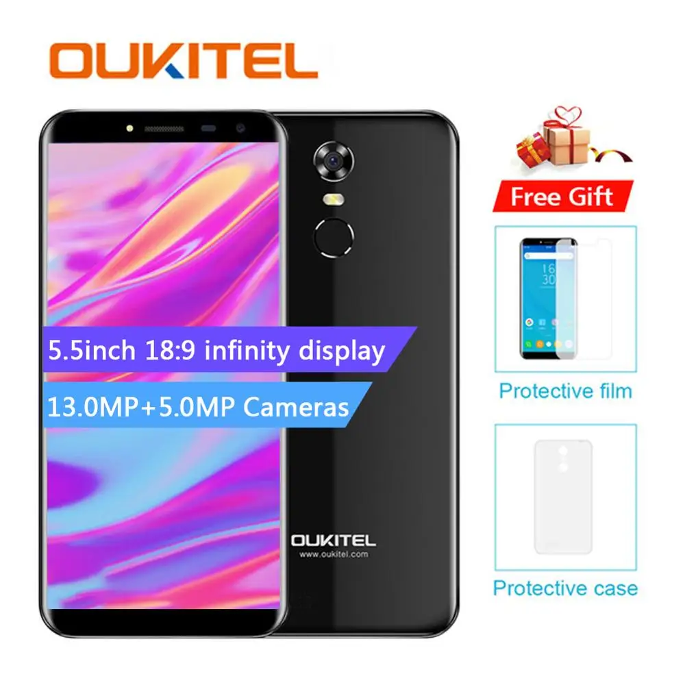 

Oukitel C8 5.5"HD 18:9 Infinity Display 2GB RAM 16GB ROM Android 7.0 Mtk6580A Quad Core Fingerprint 13MP 3000mAh Mobile Phone