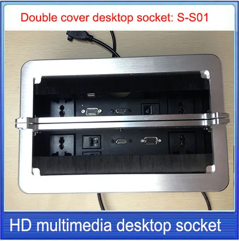 Фото Настольная розетка с двумя кистями/алюминиевая розетка/USB VGA HDMI сеть RJ45