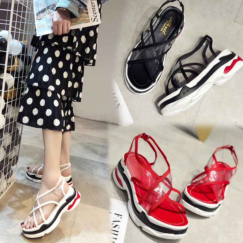 Casual Women Sandals 2019 New Fashion Summer Wedge High Heels Transparent cross Sandals Ladies platform PVC Shoes buty damskie
Casual Women Sandals 2019 New Fashion Summer Wedge High Heels Transparent cross Sandals Ladies platform PVC Shoes buty damskie