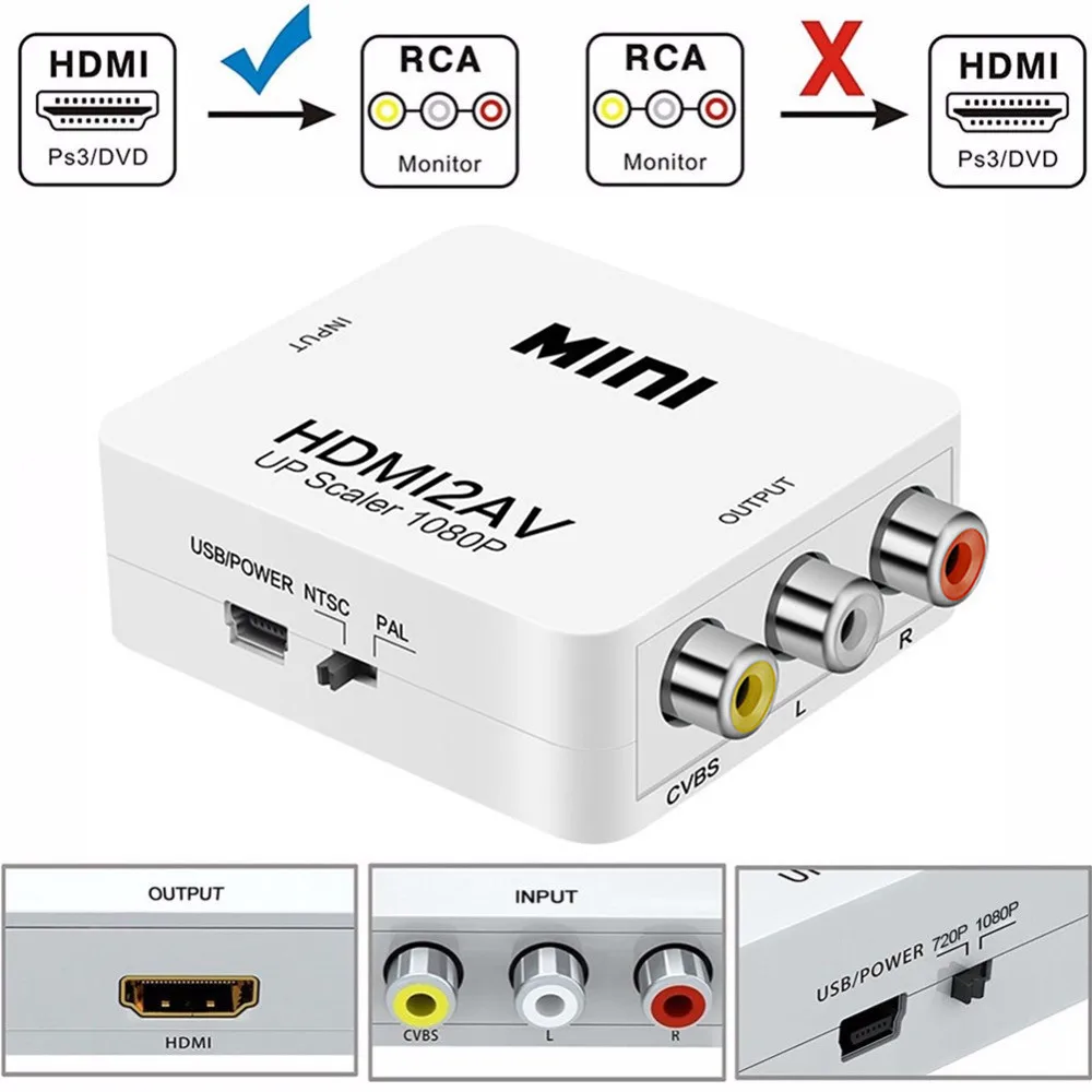 HDMI to RCA AV Converter HDMI to AV adapter Android TV Smart Box Laptop Chromecast for 1080P 720P 480P NTSC/PAL HDMI2AV
HDMI to RCA AV Converter HDMI to AV adapter Android TV Smart Box Laptop Chromecast for 1080P 720P 480P NTSC/PAL HDMI2AV