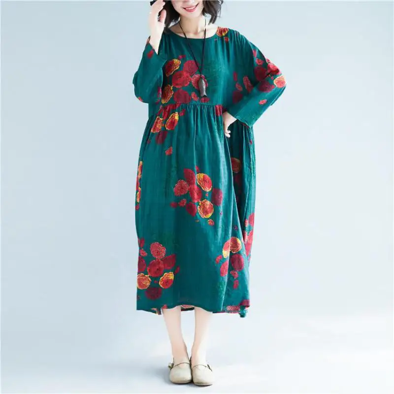 Johnature Summer Autumn Women Clothes Flower Vintage Women Dress 2019 New O-neck Full Sleeve Pockets Print Loose Korean Dresses
Johnature Summer Autumn Women Clothes Flower Vintage Women Dress 2019 New O-neck Full Sleeve Pockets Print Loose Korean Dresses