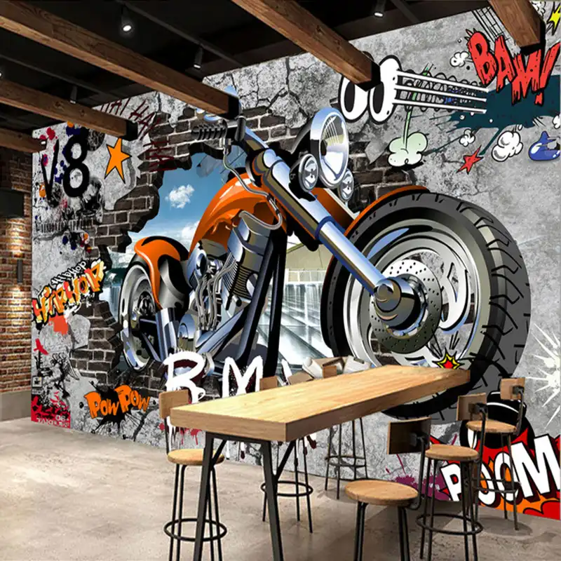 3d 壁壁画パーソナライズカスタマイズオートバイストリートアートグラフィティ壁紙カフェ Ktv バー子供の壁被覆フレスコ画 Gooum