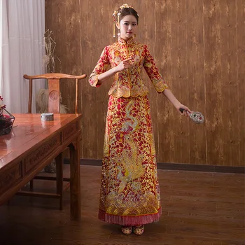 Women Chinese Vintage Qipao Embroidery Phoenix Flower Rhinestone Bride Wedding Dress Marriage Dress Suit Sexy Cheongsam S-XXL
Women Chinese Vintage Qipao Embroidery Phoenix Flower Rhinestone Bride Wedding Dress Marriage Dress Suit Sexy Cheongsam S-XXL
