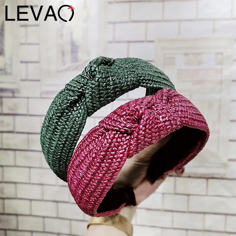 

LEVAO Colored Straw Woven Headband Knotted Hair Ornament Bezel Turban Girls Headwear Headband Women Hairband Hair Accessories