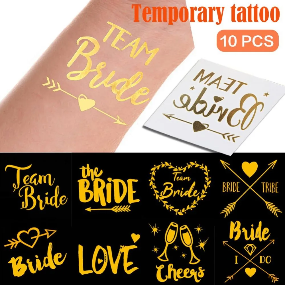 10Pcs/set Golden Team Bride Temporary Tattoo Stickers Bachelorette Party Bride Hen Party Bridal Shower Wedding Favors and Gifts
10Pcs/set Golden Team Bride Temporary Tattoo Stickers Bachelorette Party Bride Hen Party Bridal Shower Wedding Favors and Gifts