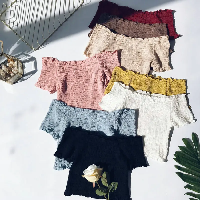 Women Summer Slash Neck Flare Sleeve Striped Ruffles Chic Shirt Lady Short Elastic Slim Off Shoulder Sexy Crop Chic Blouse Tops
Women Summer Slash Neck Flare Sleeve Striped Ruffles Chic Shirt Lady Short Elastic Slim Off Shoulder Sexy Crop Chic Blouse Tops