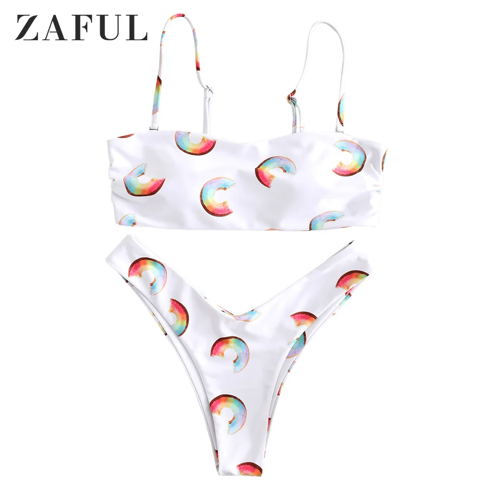 

ZAFUL Bandeau Bikini Swimwear Women High Leg Cut Swimsuit Padded Thong Bikini Set Sexy Strapless Bathing Suit Brazilian Biquni