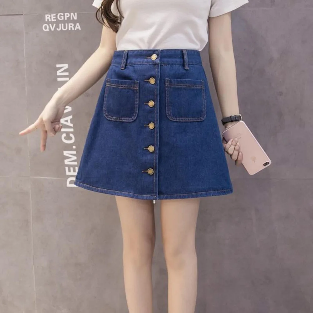 Denim Skirt High Waist A-line Mini Skirts Women 2019 Summer New Arrivals Single Button Pockets Blue Jean Skirt Style Saia Jeans
Denim Skirt High Waist A-line Mini Skirts Women 2019 Summer New Arrivals Single Button Pockets Blue Jean Skirt Style Saia Jeans