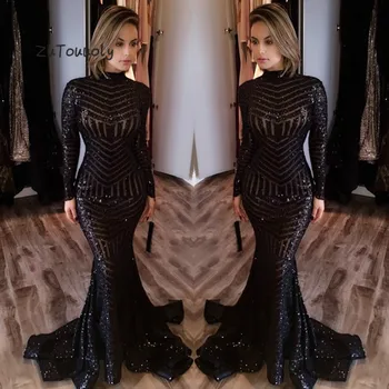 Glitter Black Sequins Evening Dress High Neck Long Sleeves Fishtail Mermaid Long Formal African Evening Party Dresses For Women
Glitter Black Sequins Evening Dress High Neck Long Sleeves Fishtail Mermaid Long Formal African Evening Party Dresses For Women