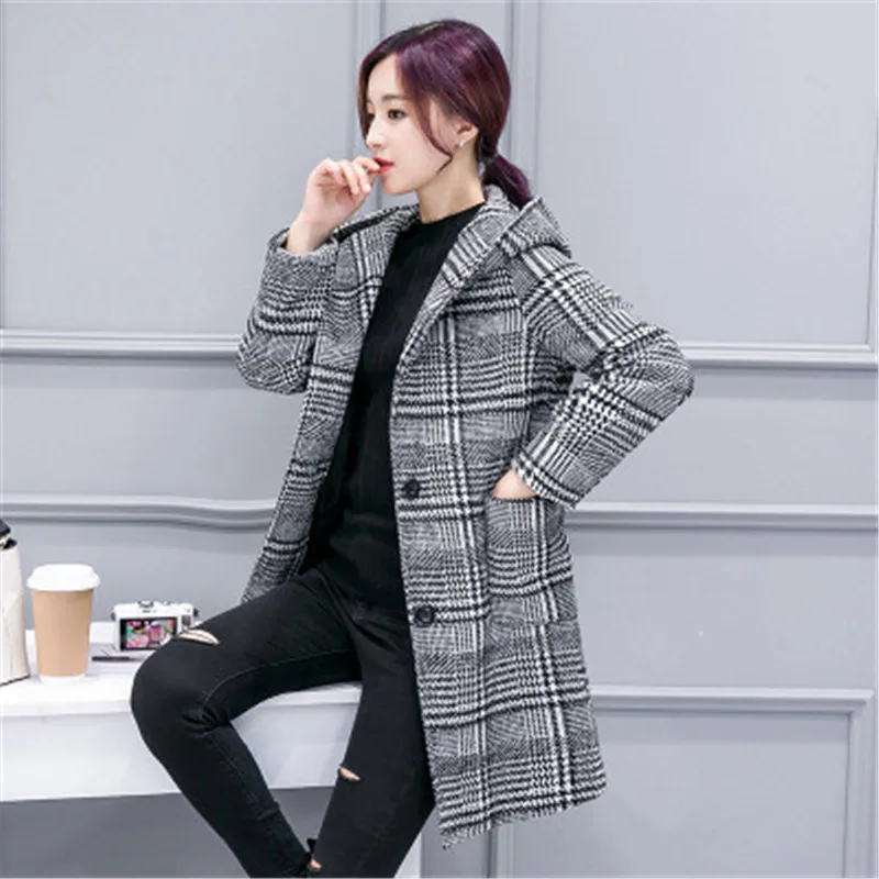 Fashion Women long coat grid Women winter coat wool South korea clothing Imitation Woolen cloth hooded Autumn Trench coat K3850
Fashion Women long coat grid Women winter coat wool South korea clothing Imitation Woolen cloth hooded Autumn Trench coat K3850