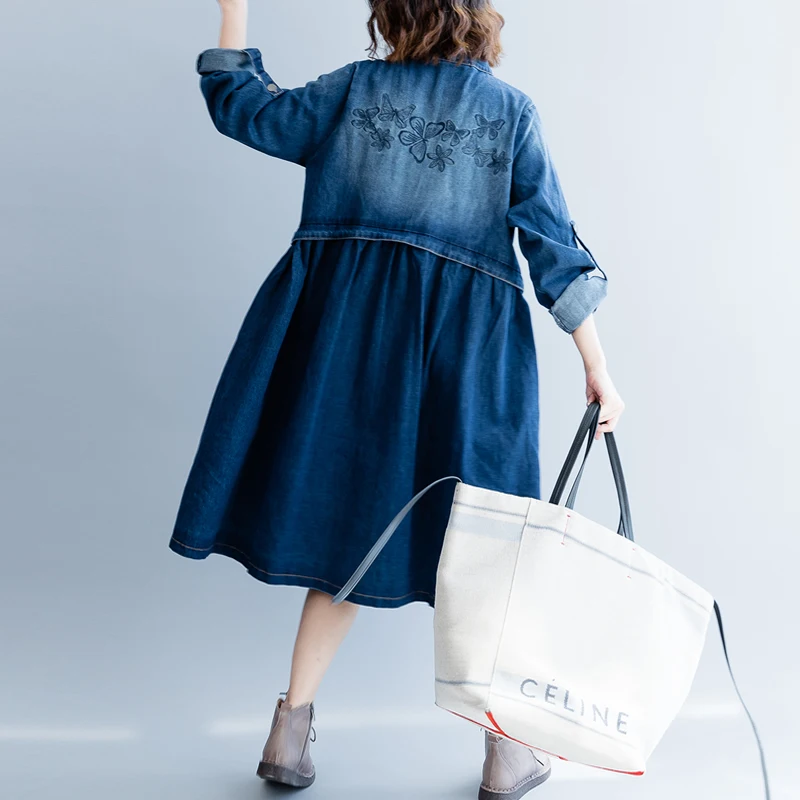 Spring Autumn Women Casual All-match Ultra Loose Plus Size Vintage Embroidery Bleached Denim Dresses
Spring Autumn Women Casual All-match Ultra Loose Plus Size Vintage Embroidery Bleached Denim Dresses