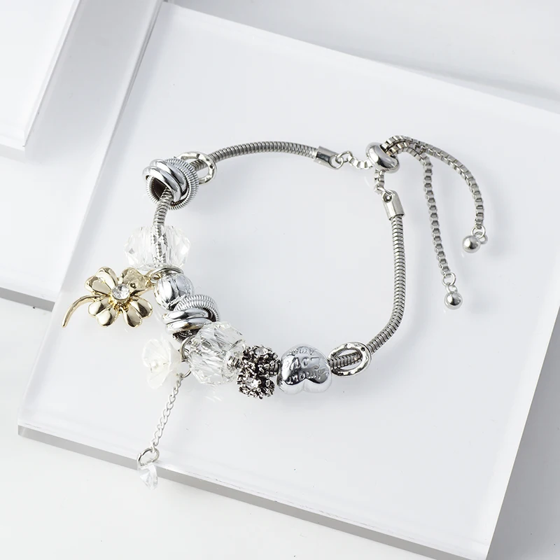 Trendy Beads Charm Bracelet Stainless Steel Jewelry Flower Crystal Bracelets Gift for Women Lady Girl Wedding Party
Trendy Beads Charm Bracelet Stainless Steel Jewelry Flower Crystal Bracelets Gift for Women Lady Girl Wedding Party
