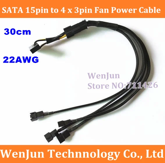 

NEW SATA 15pin to 4*3pin Fan Y Splitter Power Extension Cable 22AWG 30cm High Quality