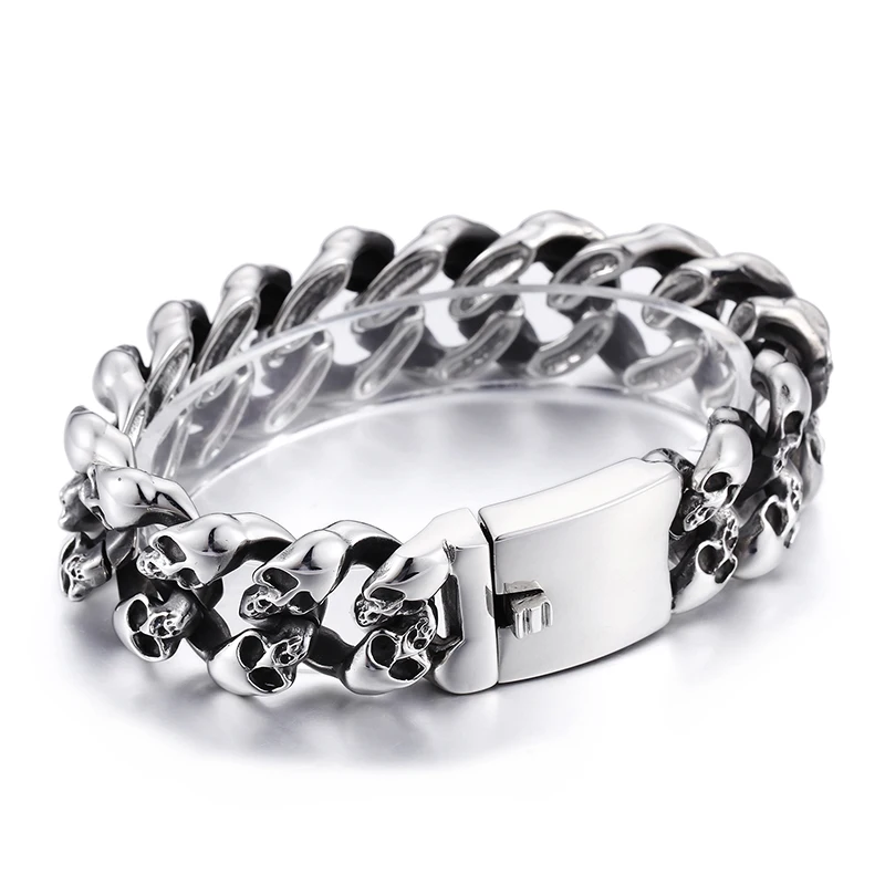103g Heavyweight Vintage Silver 316L Stainless Steel Biker Skull Skeleton Chain bracelet Men's Gothic ewelry 8.26 inch
103g Heavyweight Vintage Silver 316L Stainless Steel Biker Skull Skeleton Chain bracelet Men's Gothic ewelry 8.26 inch