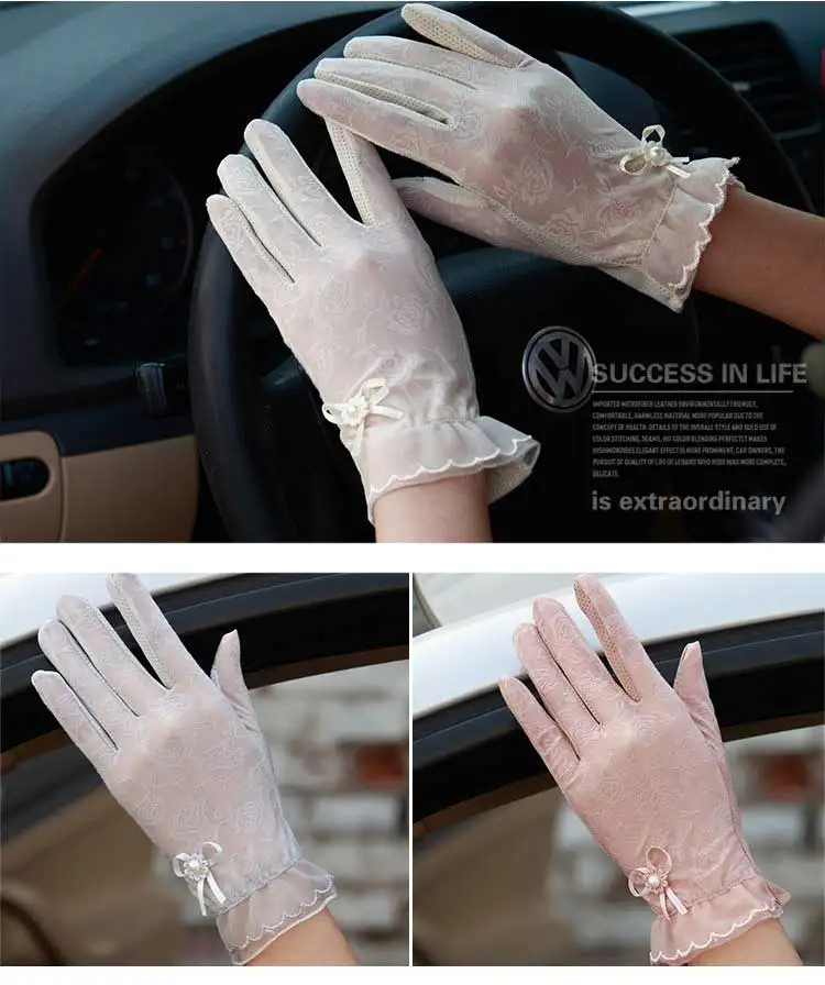 Lace Short Sunscreen Gloves Large Soft Driving Anti-UV Ladies Glove For Women US