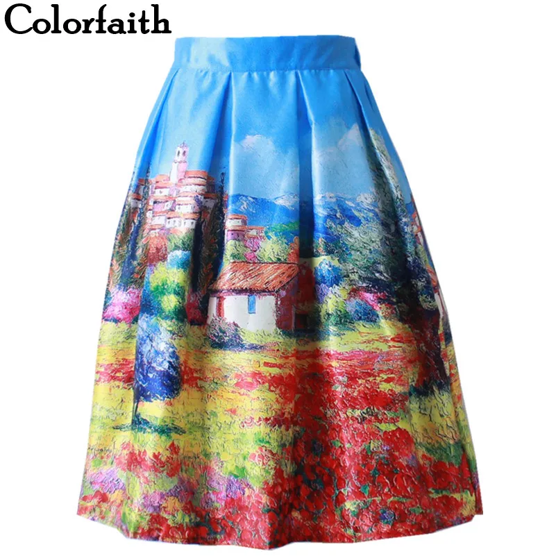Women's Skirt New 2016 Painting Summer Vintage Landscape Print Ball Gown Pleated Midi Tutu Skater Skirt Saia For Ladies 11155
Women's Skirt New 2016 Painting Summer Vintage Landscape Print Ball Gown Pleated Midi Tutu Skater Skirt Saia For Ladies 11155