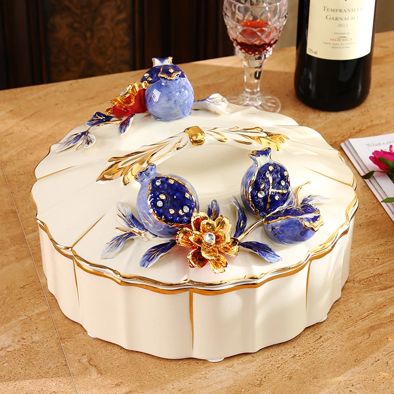 European ceramic fruit candy box box luxury living room dried nuts dry fruit lattice box with cover
European ceramic fruit candy box box luxury living room dried nuts dry fruit lattice box with cover