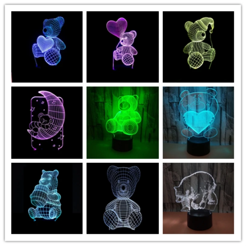 

Lovely Baby Teddy Bear 3D LED Night Light 7 Colors Lamp Heat Bear Style Polar Bear Light New Year Christmas Gift for Childrens