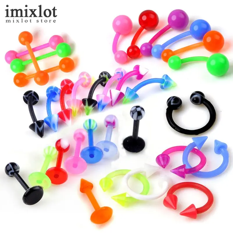 Imixlot 10 шт./лот 16 Стиль красочные мягкие акрил для бровей пупка губ язык кольцо нос